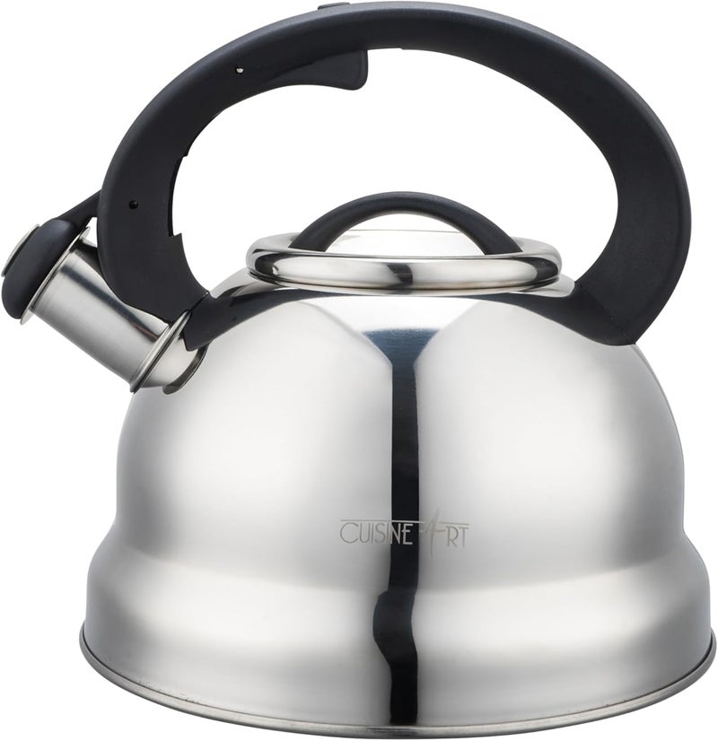 كويزين أرت إبريق شاي صفارة من الستانلس ستيل كلارا . لتر، فضي، مقبض نايلون ثابت، داخلي ساتان، غليان سريع، مناسب لجميع المواقد - Image 1